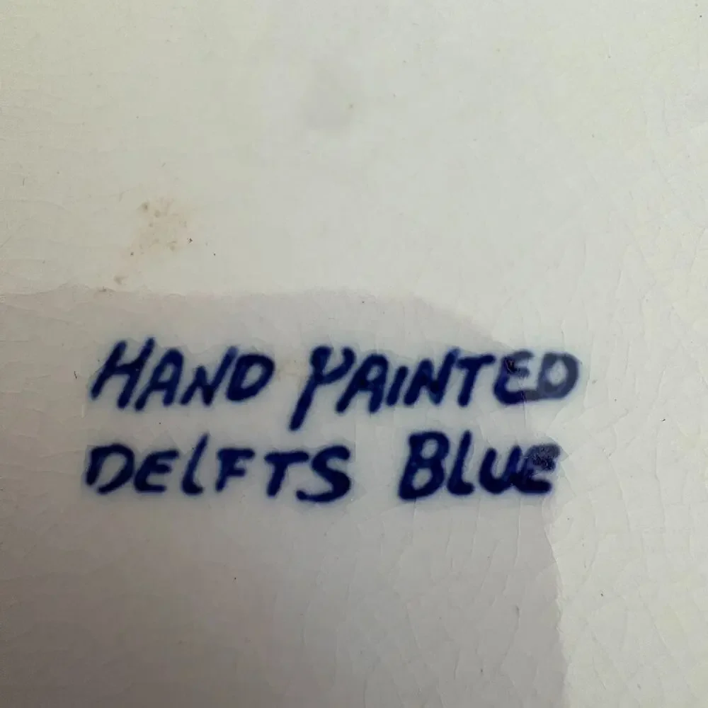 Vintage Delft Blue Hand Painted Windmill Square Ashtray Trinket Dish Holland